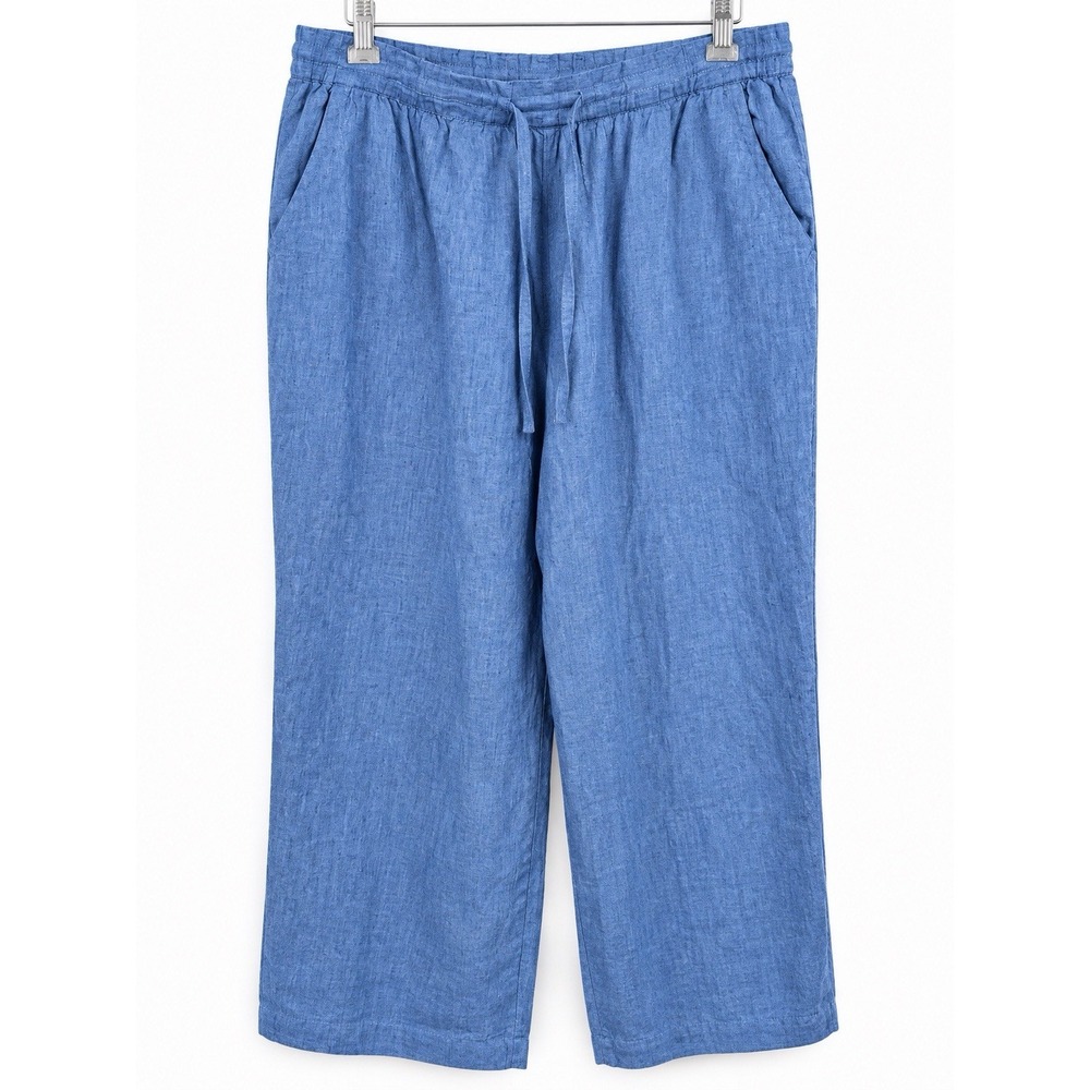 Charter Club Luxury Women's 1X 100% Linen Blue Pull On Pants Wide Leg Coastal